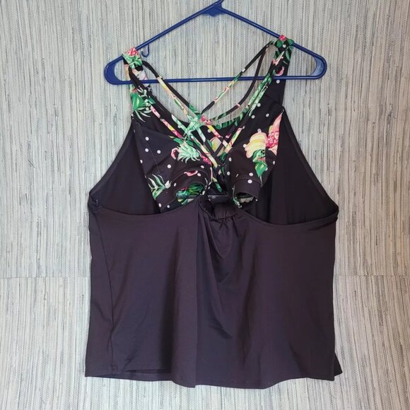 3 Lot Women's Crown & Ivy Tankini Top Cross Pink Green Black Dot Print Swimwear - Picture 5 of 7
